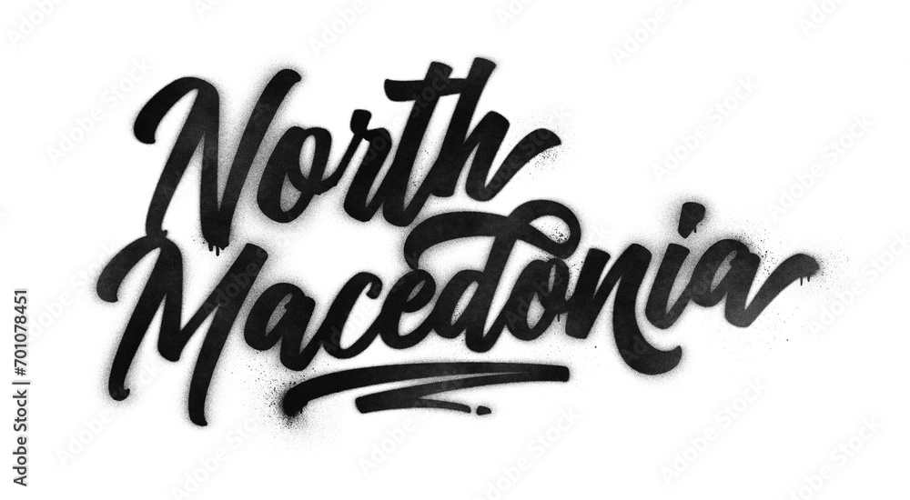 North Macedonia country name written in graffiti-style brush script lettering with spray paint effect isolated on transparent background