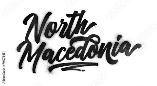 North Macedonia country name written in graffiti-style brush script lettering with spray paint effect isolated on transparent background photo