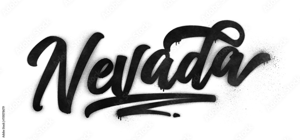 Nevada state name written in graffiti-style brush script lettering with spray paint effect isolated on transparent background - obrazy, fototapety, plakaty 