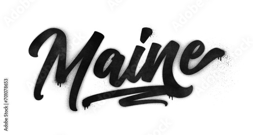 Maine state name written in graffiti-style brush script lettering with spray paint effect isolated on transparent background