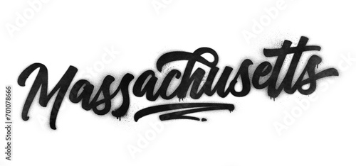 Massachusetts state name written in graffiti-style brush script lettering with spray paint effect isolated on transparent background