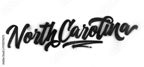 North Carolina state name written in graffiti-style brush script lettering with spray paint effect isolated on transparent background