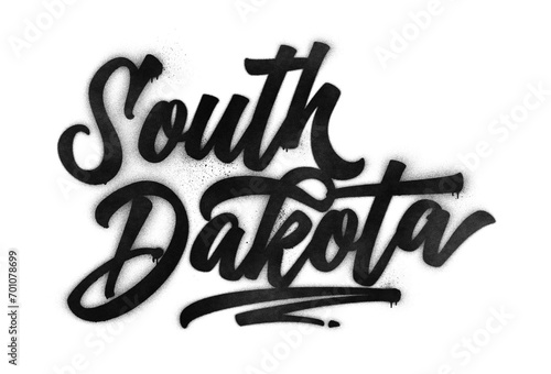 South Dakota state name written in graffiti-style brush script lettering with spray paint effect isolated on transparent background