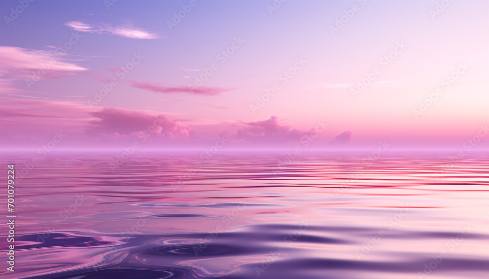 Tranquil waters mirror a purple-hued sunset, crafting a serene and calming ambiance.