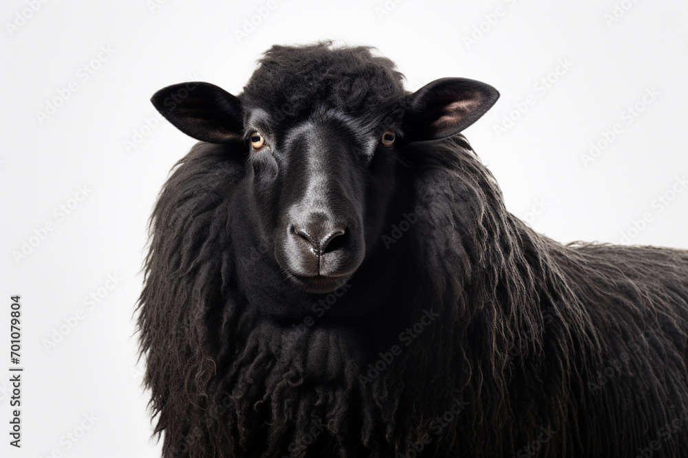 Black Sheep close-up portrait on a white background. Black Sheep close-up portrait on a white background.