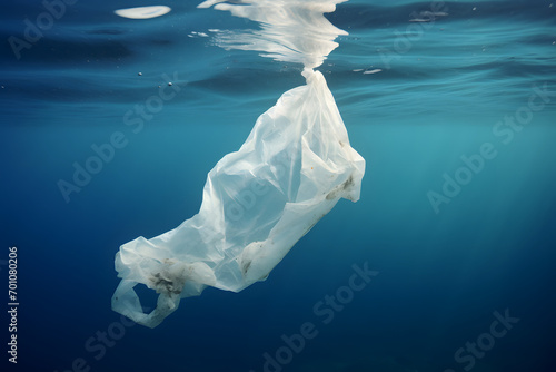 Plastic bag in ocean, ocean bag, plastic bag, bag in oocean, plastic pollution in ocean photo