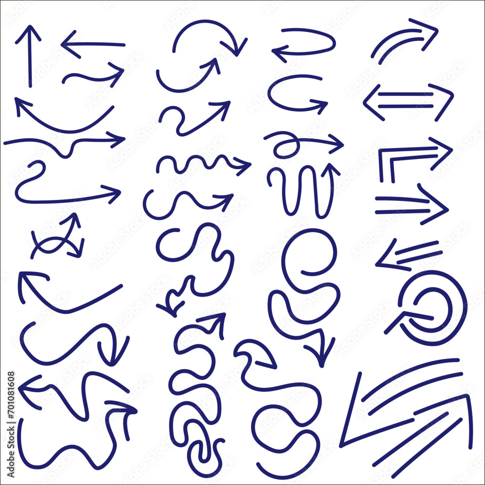 Isolated vector hand drawn arrows set on a white background. Isolated vector hand drawn arrows set on a white background.