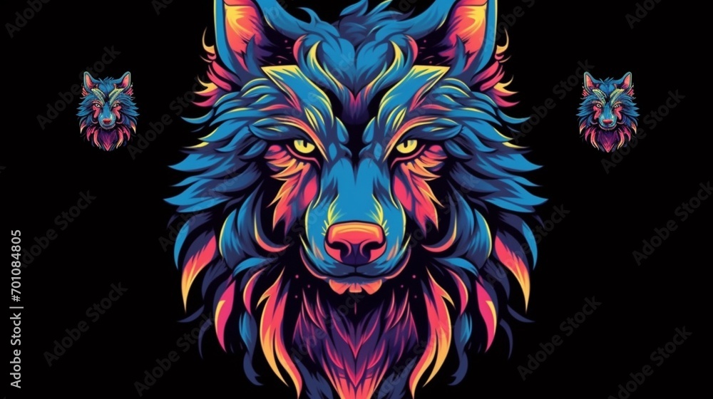 t-shirt design graphic vector art rgb mystical wolf.Generative AI
