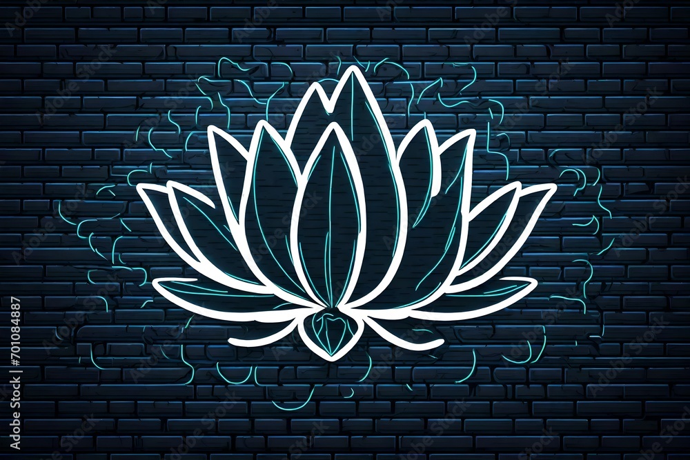 lotus flower icon in neon style. Simple thin line, outline vector on dark background