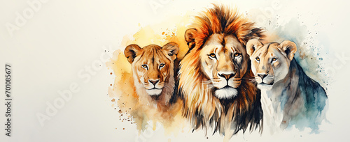 watercolor paint Lions , a Wild animal for World wildlife day. photo