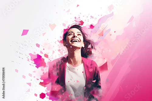 Illustration vector abstract  a happy woman in pink  for women's day ,