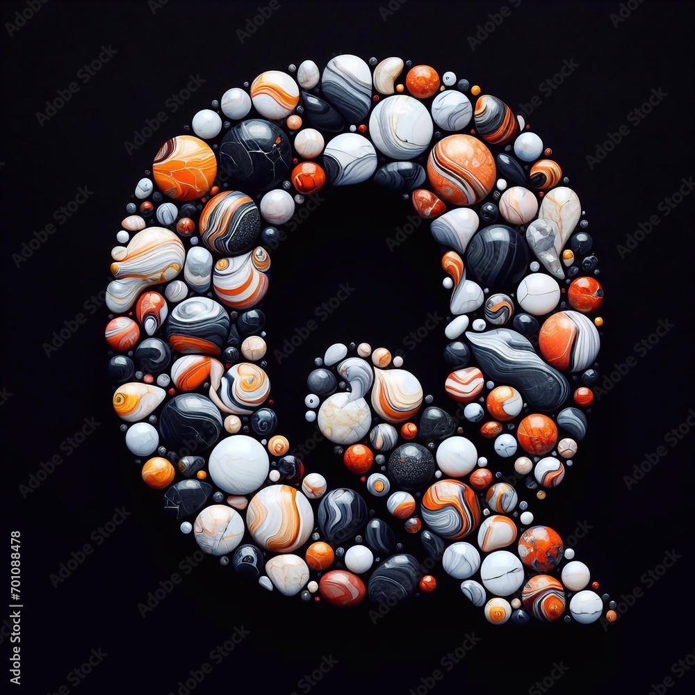 Letter Q shape made of marble pebbles. AI generated illustration Letter Q shape made of marble pebbles. AI generated illustration