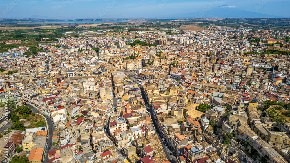 Aerial View of Lentini, Syracuse, Sicily, Italy, Europe