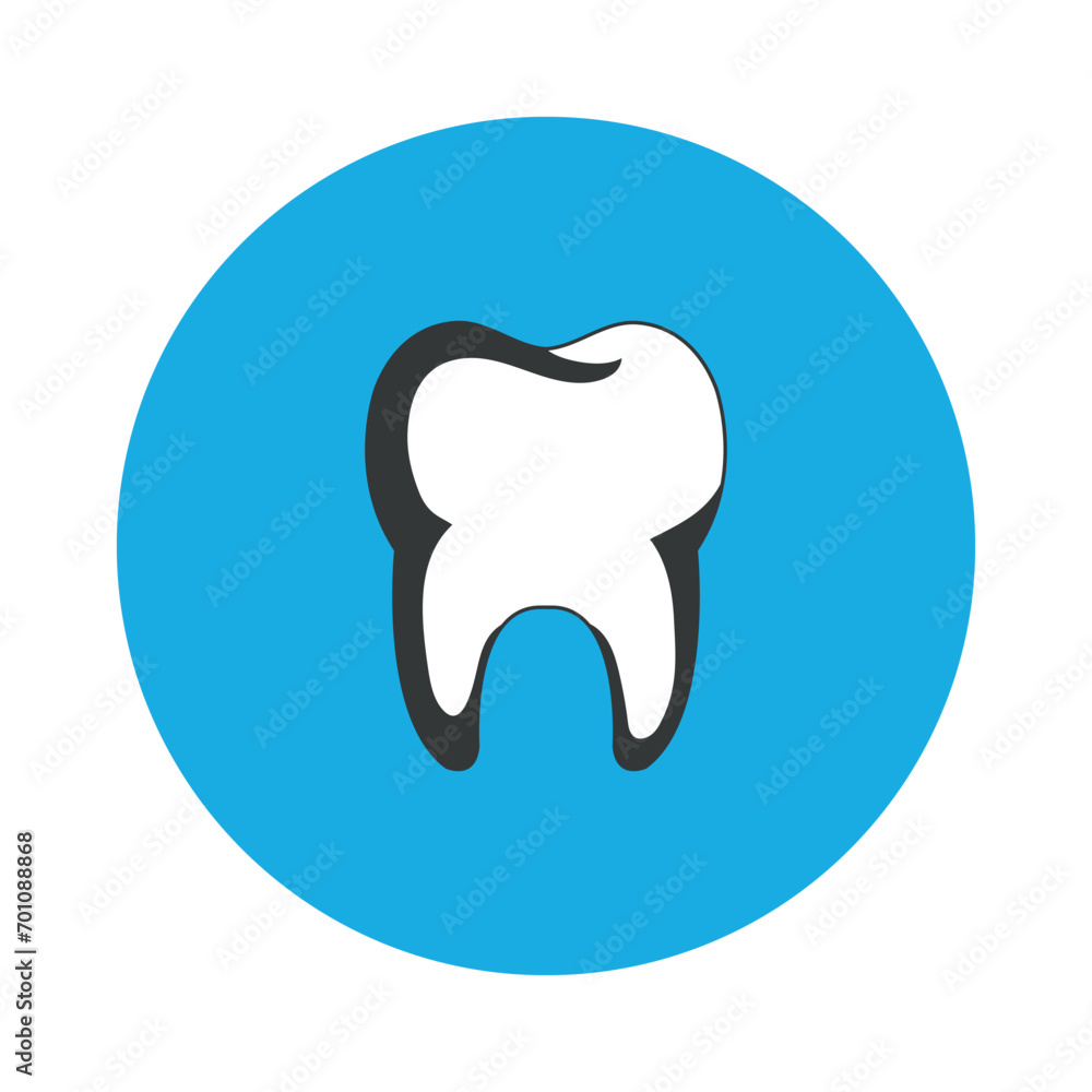 Blue icon of a healthy tooth. Vector on a gray background