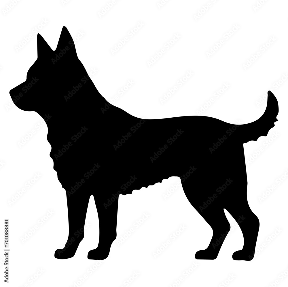 Standing akita dog, akita dog monochrome clip art. Vector illustration