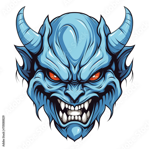Vector illustration of a blue monster with horns isolated on transparent background