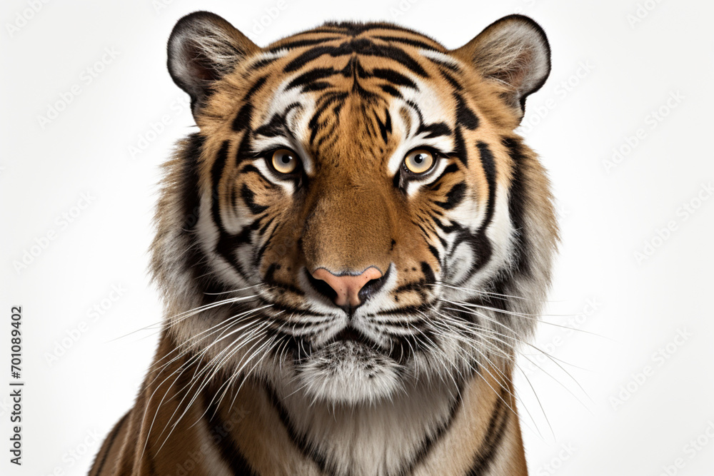 Siberian Tiger close-up portrait on a white background. Siberian Tiger close-up portrait on a white background.