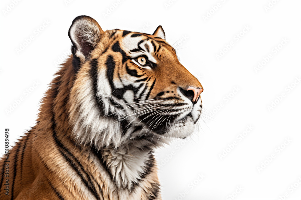 Fototapeta premium Siberian Tiger close-up portrait on a white background.