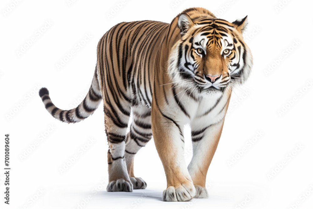 Siberian Tiger standing on a white background. Animal right-side portrait. Siberian Tiger standing on a white background. Animal right-side portrait.