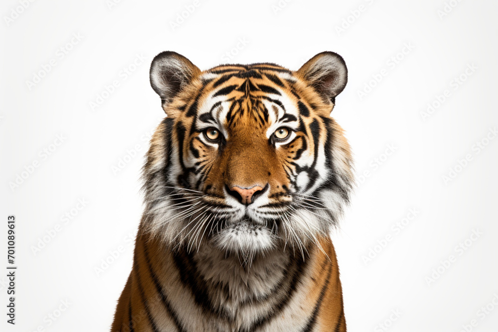 Obraz premium Siberian Tiger close-up portrait on a white background.
