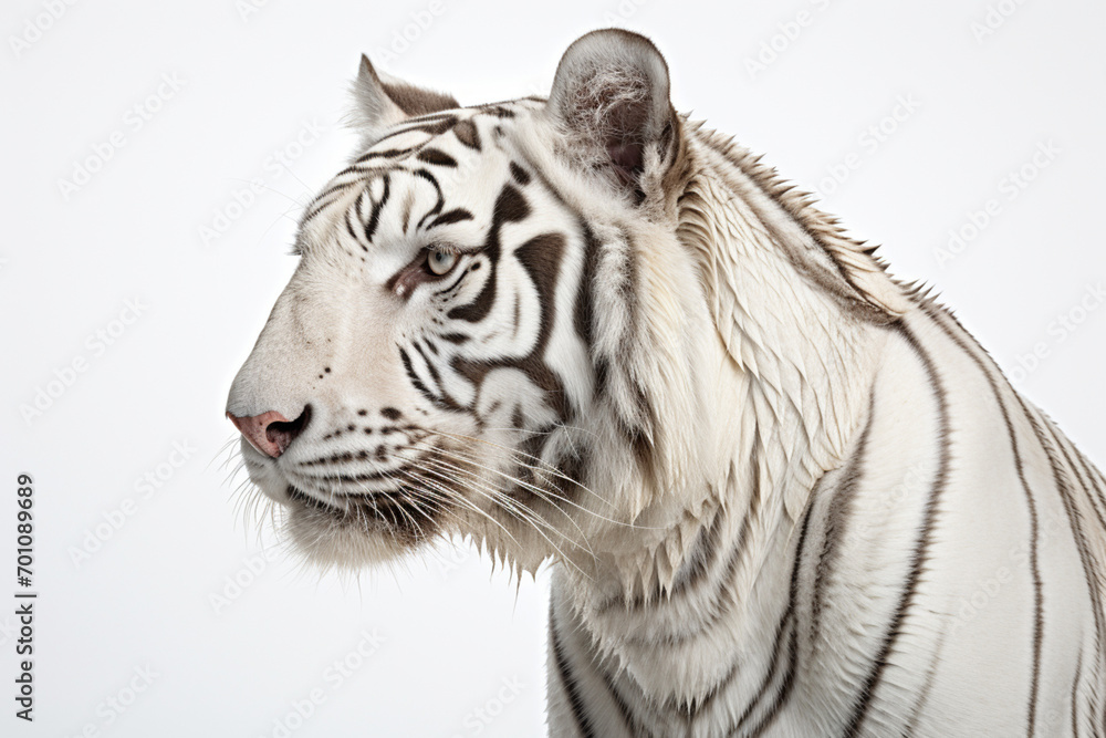 Fototapeta premium White Tiger close-up portrait on a white background.