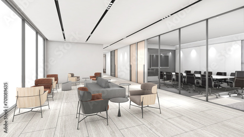 Office waiting areas and corridors in the building, office space,3d rendering