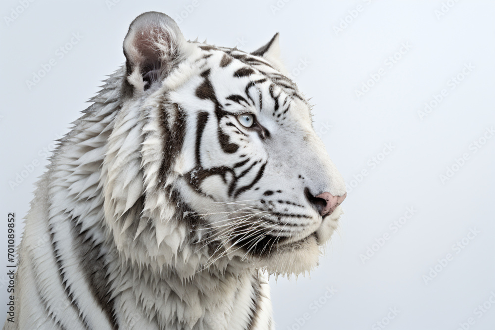 Fototapeta premium White Tiger close-up portrait on a white background.