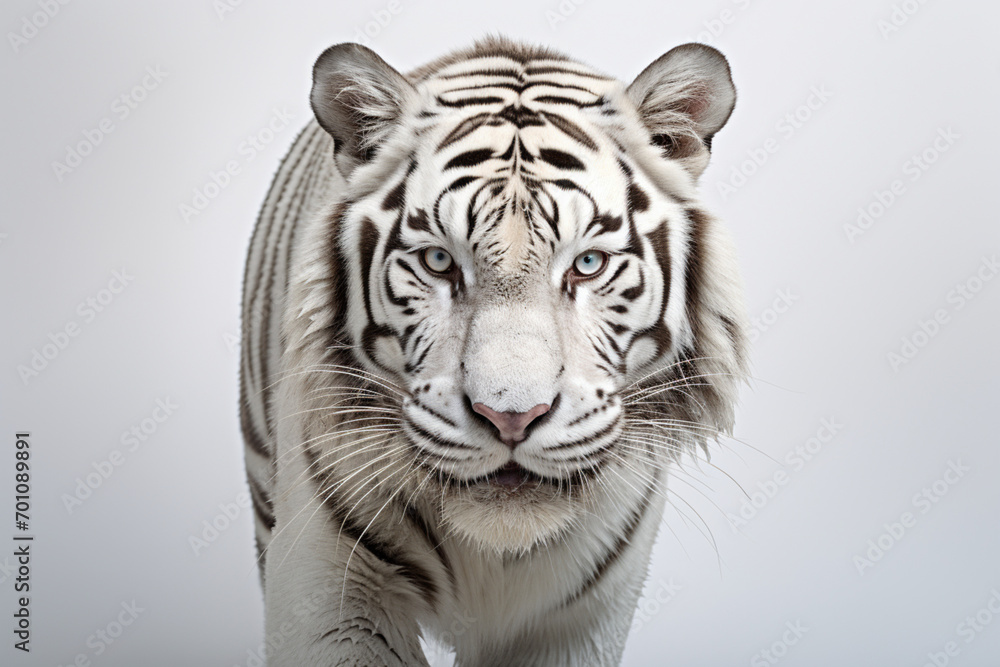 Fototapeta premium White Tiger close-up portrait on a white background.