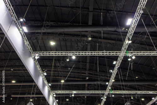 Structure of a truss steel building ,interior roof design and lighting