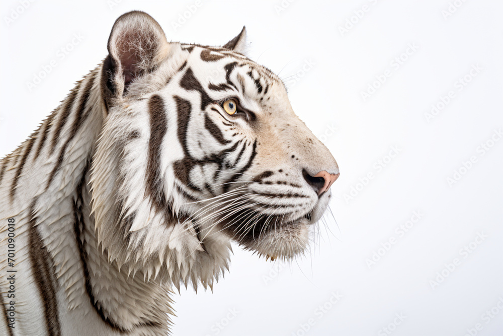 Fototapeta premium White Tiger close-up portrait on a white background.