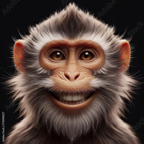 A hyper-realistic illustration portrait of a smiling monkey, close up shot, front angle, in 8k resolution 03