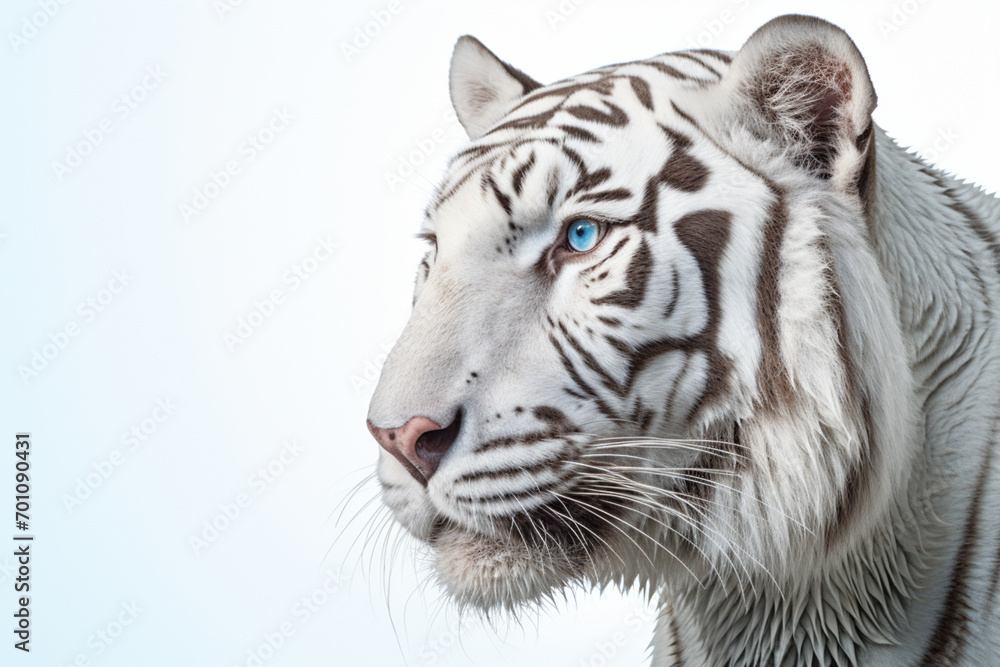 Fototapeta premium White Tiger close-up portrait on a white background.