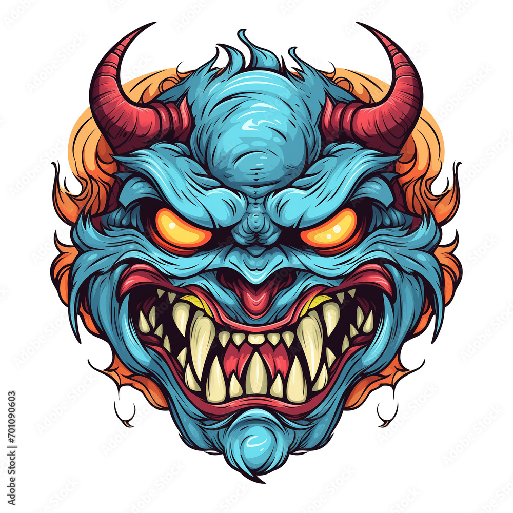 Angry monster with horns illustration for t-shirt design