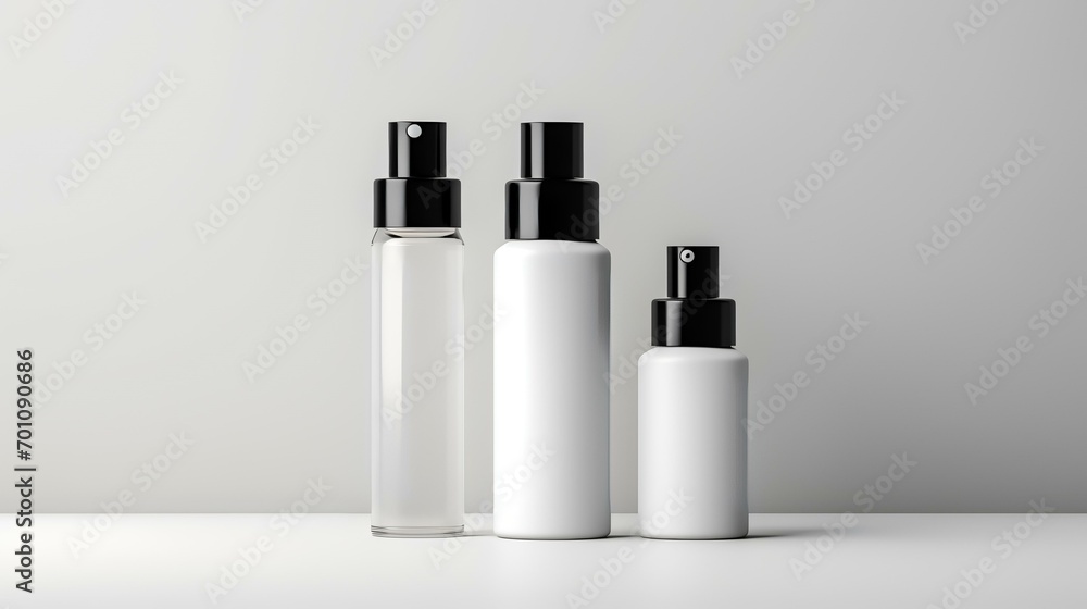 Mockup of cosmetic bottle containers on a white background. 3d rendering Mockup of cosmetic bottle containers on a white background. 3d rendering