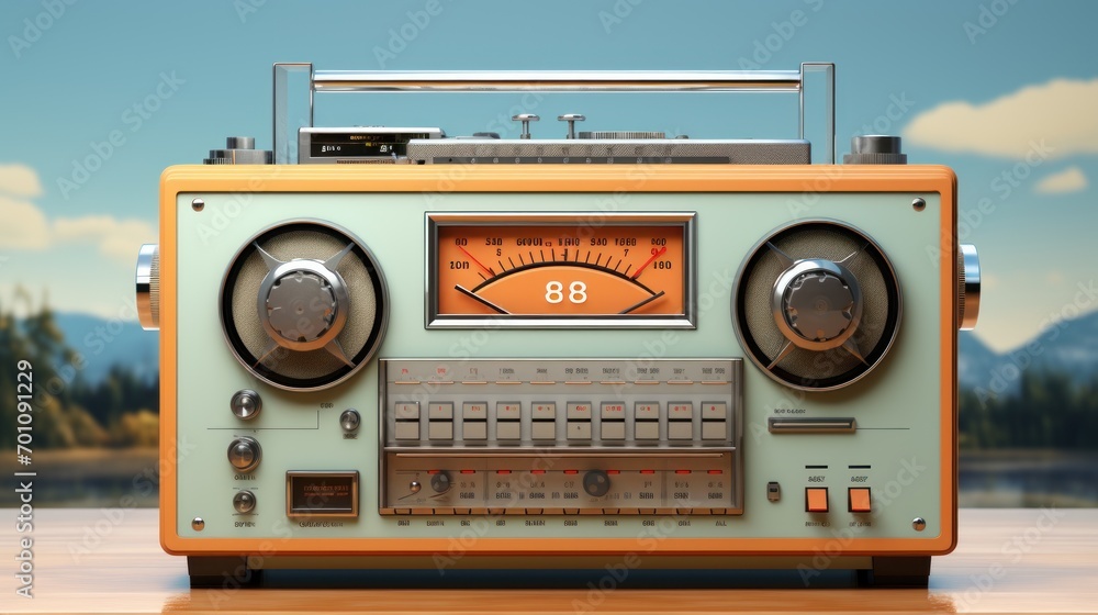 Fototapeta premium Retro radio on a wooden table