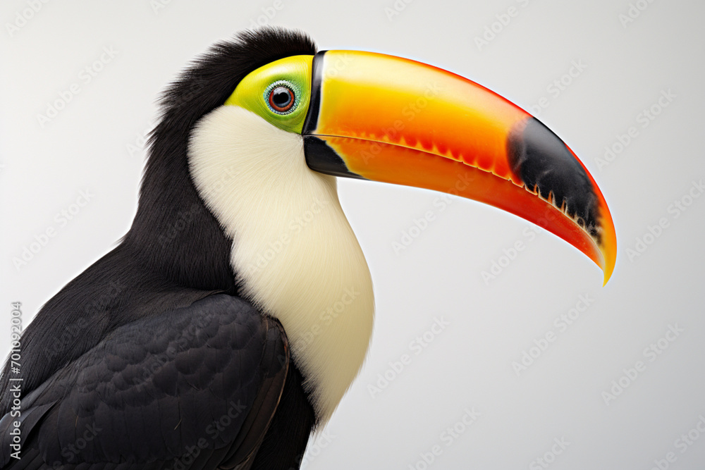 Naklejka premium Toco Toucan close-up portrait on a white background.