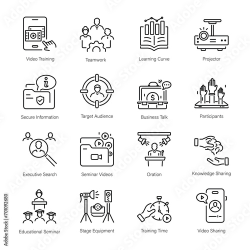 Online Seminars Icons in Line Style 

