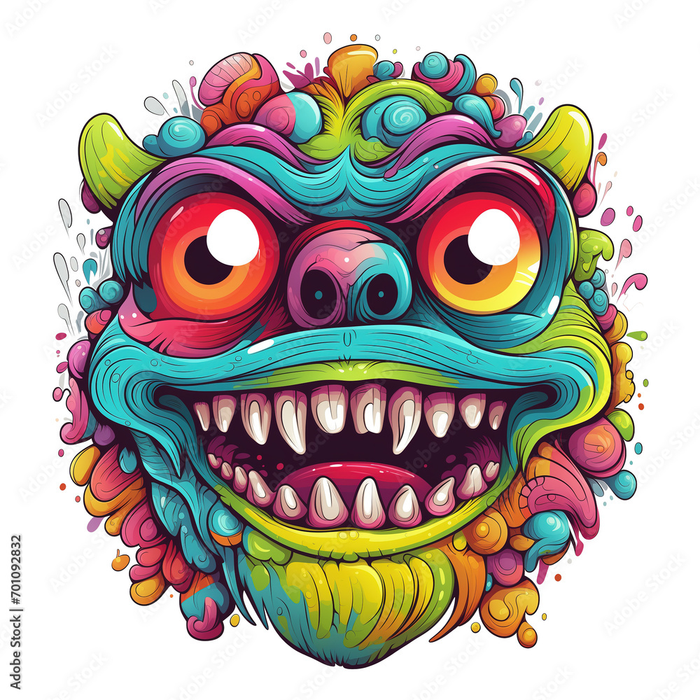 illustration of monster face with colorful eyes and mouth illustration of monster face with colorful eyes and mouth