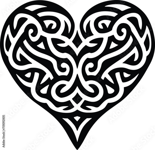 Celtic Heart Black & white vector, isolated on a white background