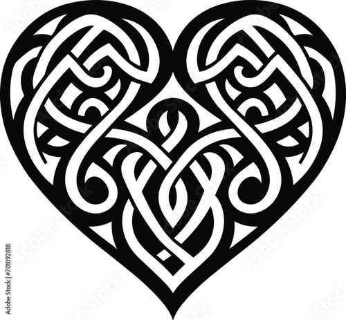Celtic Heart Black & white vector, isolated on a white background