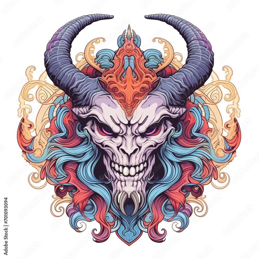 Skull with horns illustration for tattoo or t-shirt design