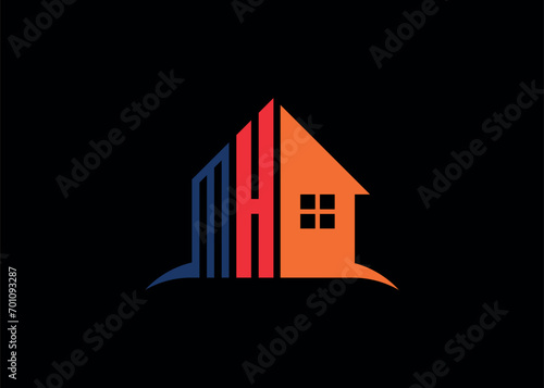 Real Estate MH Logo Design On Creative Vector monogram Logo template.Building Shape MH Logo.