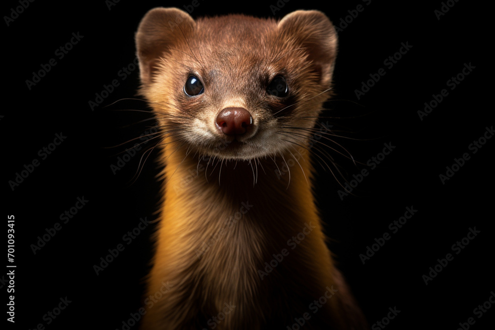 Weasel close-up portrait on a black background. Weasel close-up portrait on a black background.