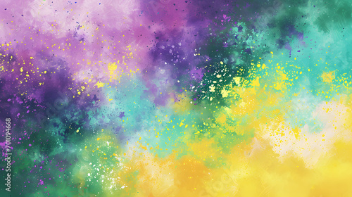 Leinwand Poster Mardi Gras Digital Watercolor Background Abstract Splash Colorful Art