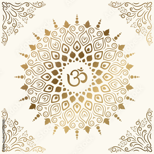 Hindu symbol Om golden mandala vector illustration	