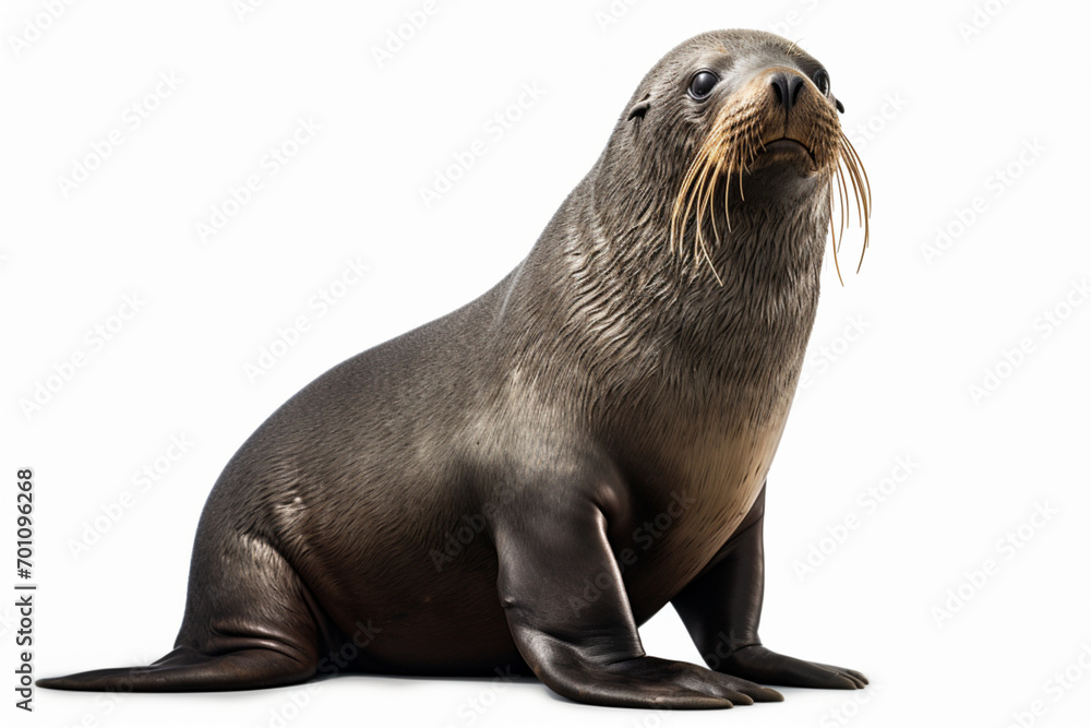 Fototapeta premium Fur Seal isolated on a white background. Animal side portrait.