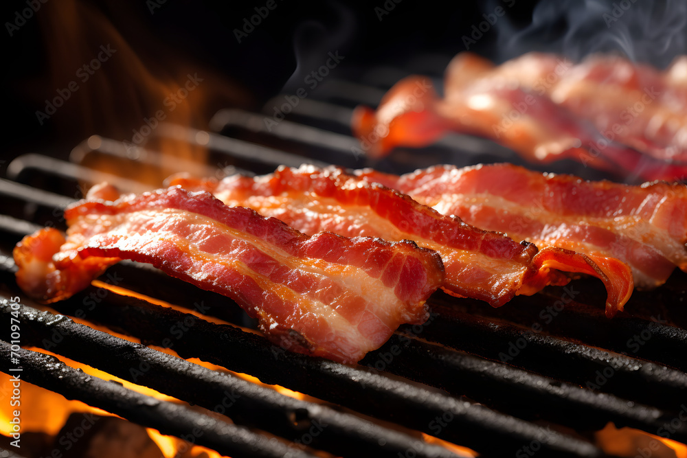 Bacon, food, bacon on the grill, meat, pork, breakfast bacon, crispy bacon