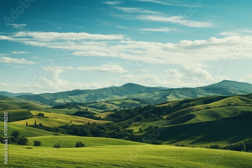 Rolling green hills in the picturesque region of Tuscany  Italy.