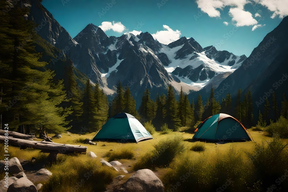 tent in the mountains Generated with AI.