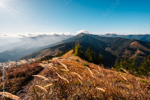 Mountain Tatras landscape. View from Jasna valley in Low Tatras. Hiking from demenovska valley to Sina peak in Low Tatras, Liptov, Slovakia photo